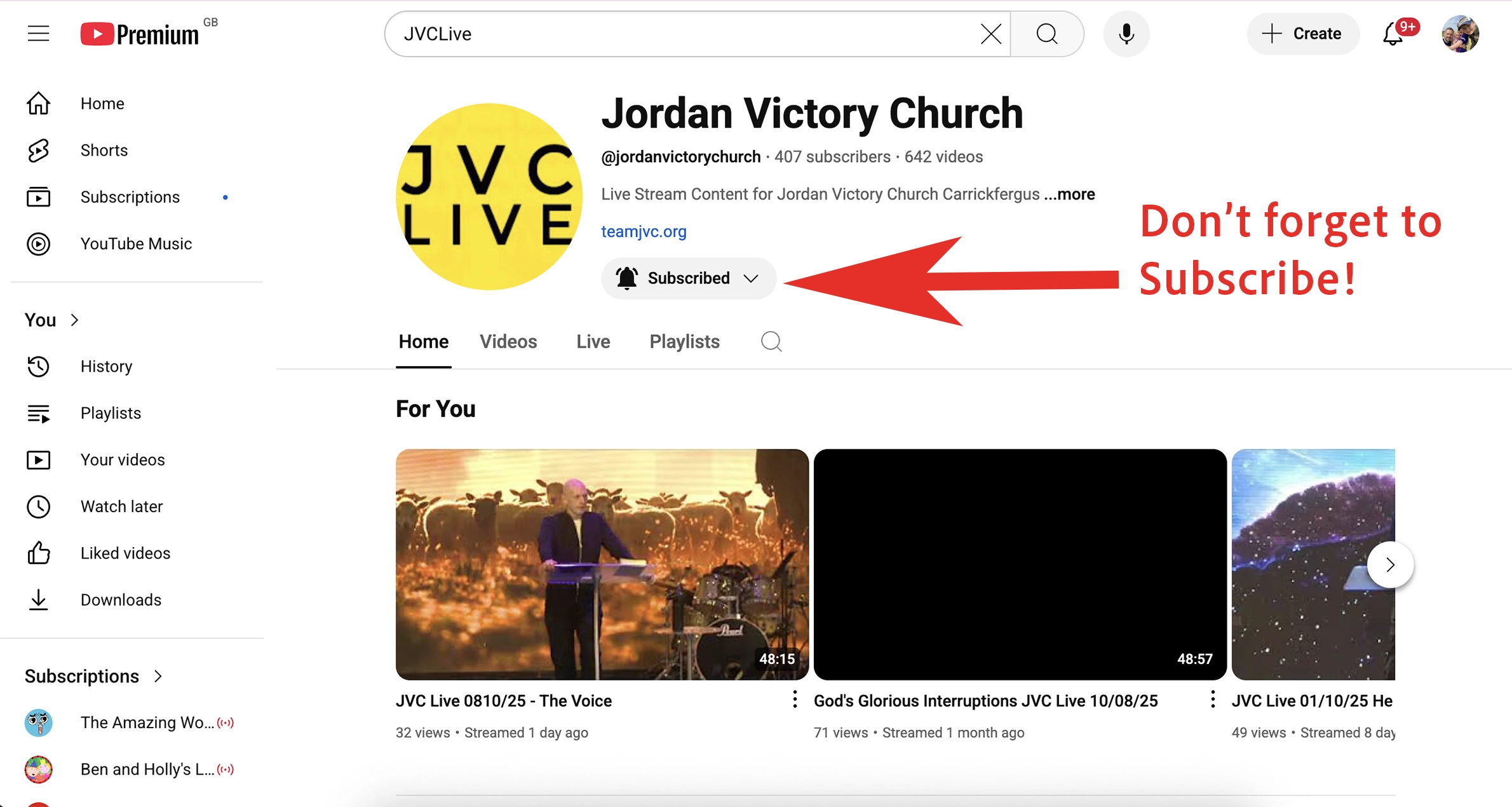 Jordan Victory Church YouTube Channel